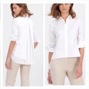 WHBM: NWT White Poplin Shirt with a High-Low Hem with Split Back Underlay. SZ 14